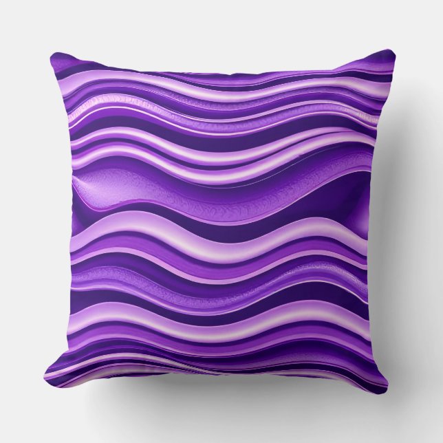 Violet and White Waves Pattern Modern Abstract  Cushion (Front)