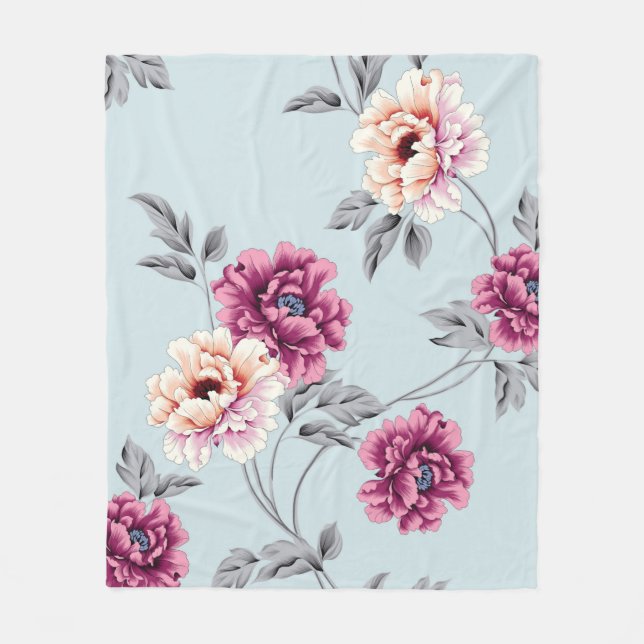 violet and yellow flowers with leaves pattern on b fleece blanket (Front)