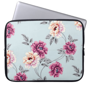 violet and yellow flowers with leaves pattern on b laptop sleeve