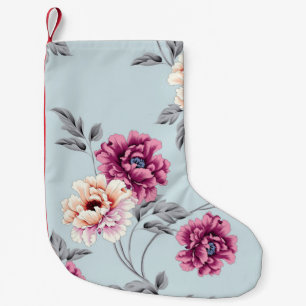 violet and yellow flowers with leaves pattern on b small christmas stocking
