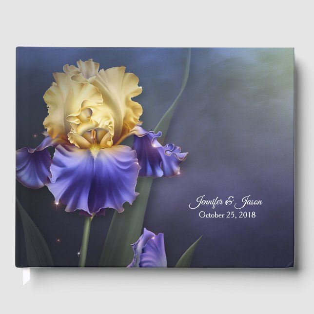 Violet and Yellow Iris Wedding Guest Book (Front)