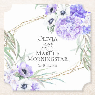 Violet Anemone Floral Bouquet Luncheon Paper Coaster