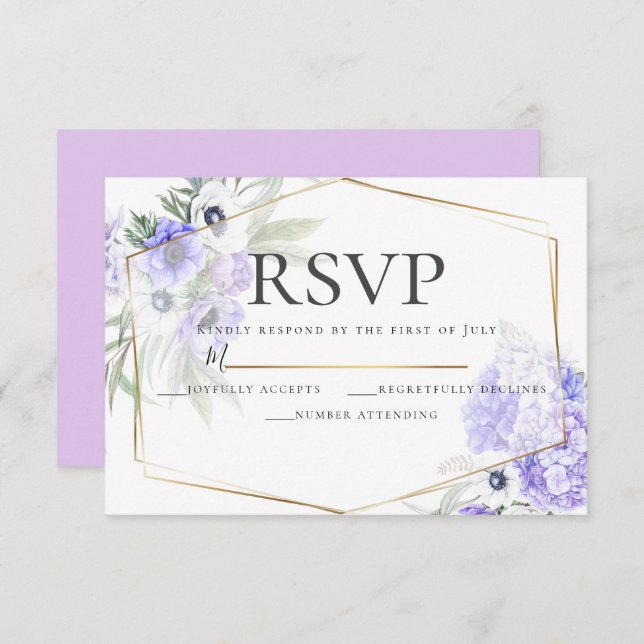 Violet Anemone Floral Wedding RSVP Invitation (Front/Back)
