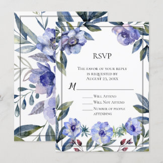Violet Anemone Flower Watercolor Wedding Invitation