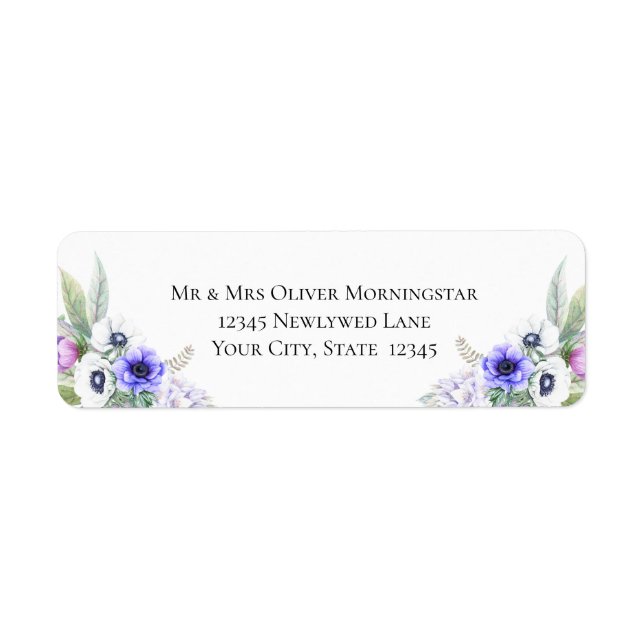 Violet Anemone Flowers Return Address Label (Front)