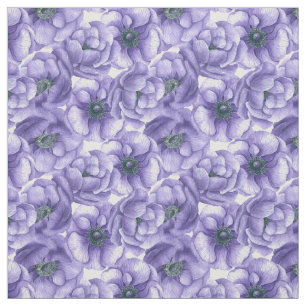 Violet anemone flowers watercolor pattern fabric