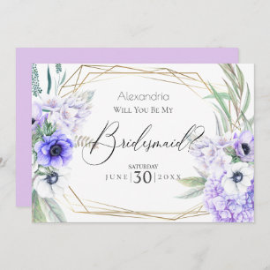 Violet Anemone Flowers Will You Be My Bridesmaid Invitation