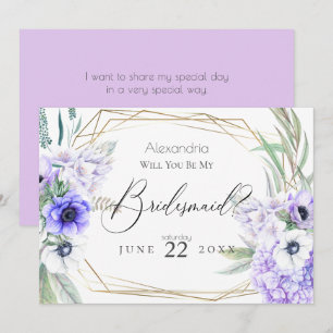 Violet  Anemone Flowers Will You Be My Bridesmaid Invitation