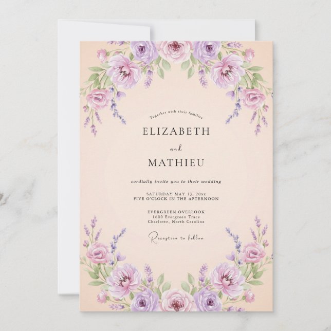 Violet Apricot Blossom Wedding Invitation (Front)