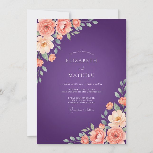 Violet Apricot Painted Wedding Invitation (Front)