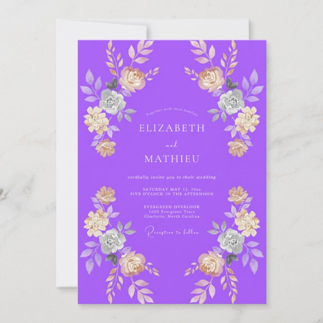 Violet Apricot Petal Wedding Invitation (Front)