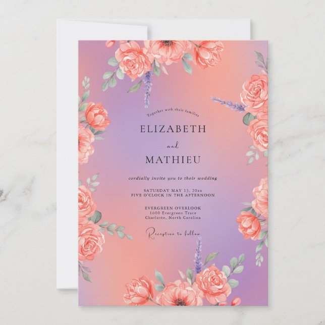 Violet Apricot Ranunculus Eucalyptus Wedding Invitation (Front)