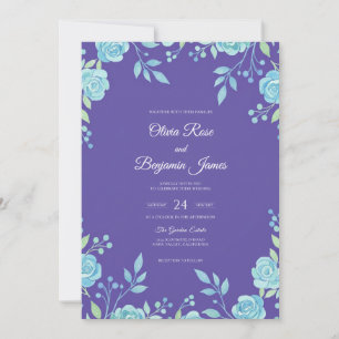 Violet Aqua Leaf Wedding Invitation
