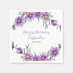Violet Aster Floral Botanical Birthday Napkin