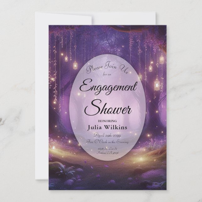 Violet at Midnight Enchanted Forest Engagement  Invitation (Front)
