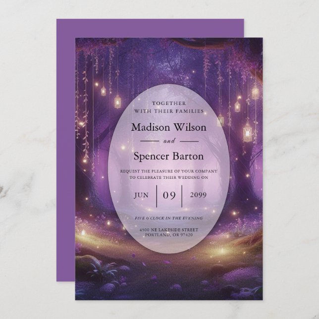 Violet at Midnight Enchanted Forest Wedding Invitation (Front/Back)