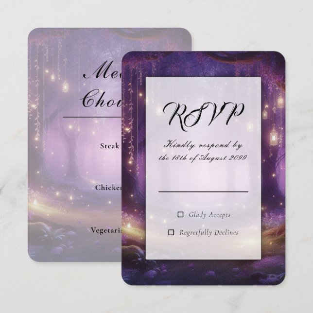 Violet at Midnight Enchanted Forest Wedding RSVP Card (Front/Back)