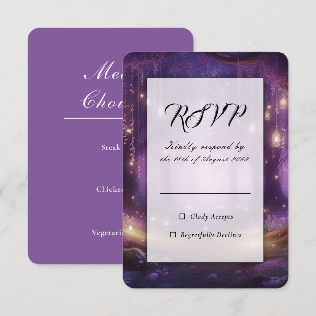 Violet at Midnight Enchanted Forest Wedding RSVP Card (Front/Back)
