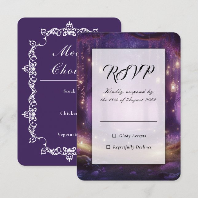 Violet at Midnight Enchanted Forest Wedding RSVP Card (Front/Back)