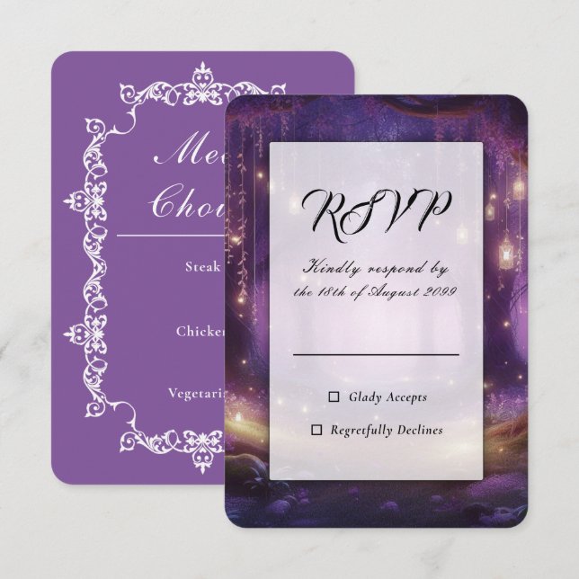 Violet at Midnight Enchanted Forest Wedding RSVP Card (Front/Back)