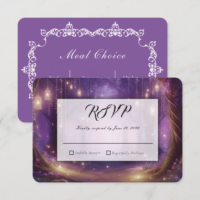  Violet at Midnight Enchanted Forest Wedding RSVP Card (Front/Back)