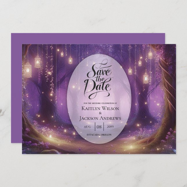 Violet at Midnight Enchanted Forest Wedding Save The Date (Front/Back)