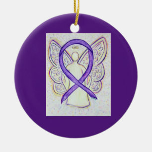 Violet Awareness Ribbon Angel Custom Art Ornaments