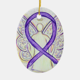 Violet Awareness Ribbon Angel Pendant Ornament