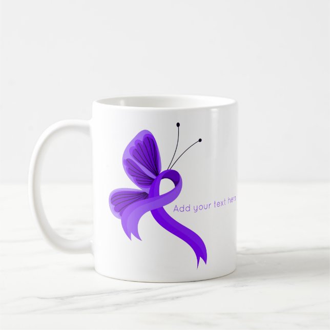 Violet Awareness Ribbon Butterfly Coffee Mug (Left)