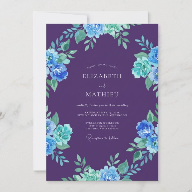 Violet Azure Painted Wedding Invitation (Front)