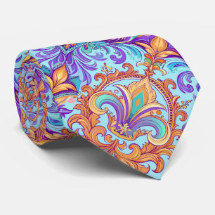 Violet baroque Fleur de Lis, French Lili pattern Tie
