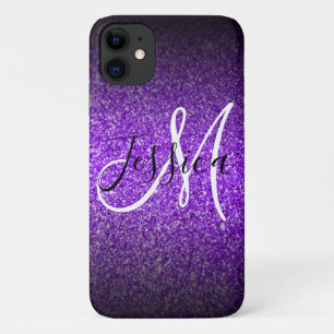 Violet Black Glitter Ombre Personalised iPhone 11 Case