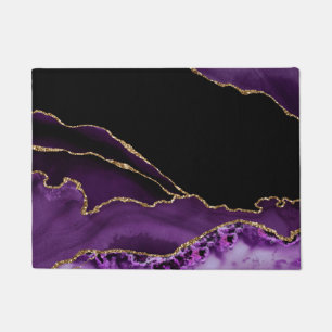 Violet Black Marble Agate Dark Glamour Golden Doormat
