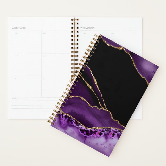 Violet Black Marble Agate Dark Glamour Golden Planner (Display)