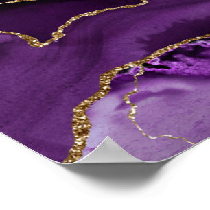 Violet Black Marble Agate Dark Glamour Golden Poster
