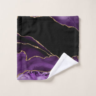 Violet Black Marble Agate Dark Glamour Golden Wash Cloth