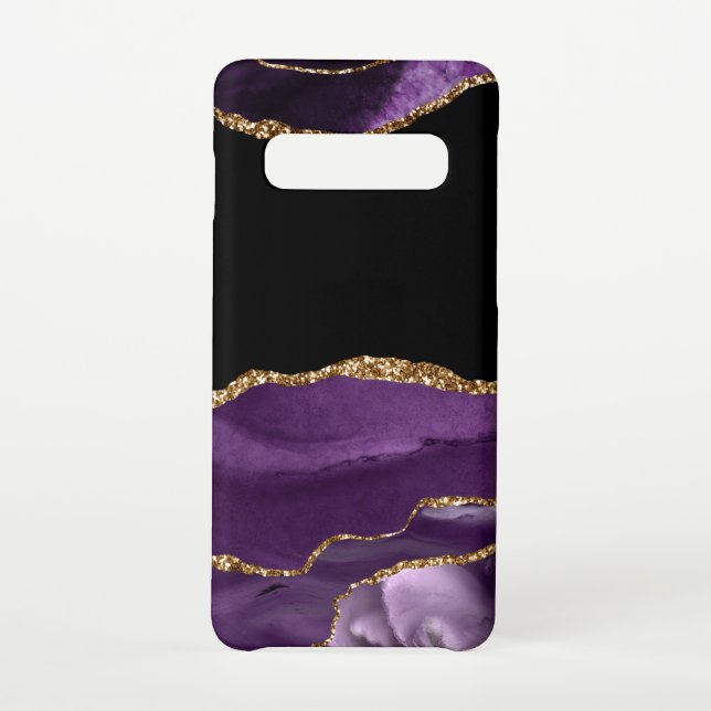 Violet Black Marble Agate Glam Golden Glitter Samsung Galaxy Case (Back)