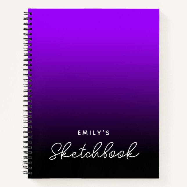 Violet Black Ombre Personalised Sketchbook Notebook (Front)