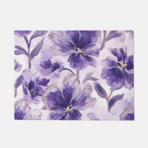 Violet Blooms Watercolor Purple Flowers Painted Doormat