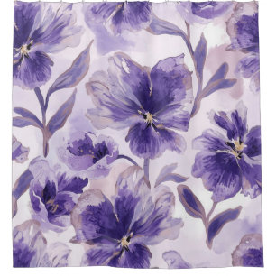 Violet Blooms Watercolor Purple Flowers Painted Shower Curtain