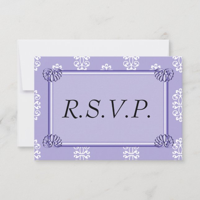 Violet Blue Damask Wedding RSVP (Front)