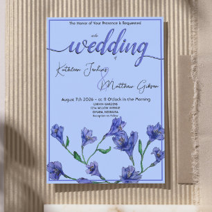 Violet Blue Floral Watercolor Wedding Invitation