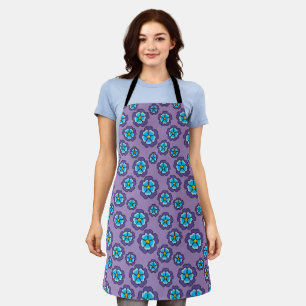 Violet Blue Flowers Pattern Apron