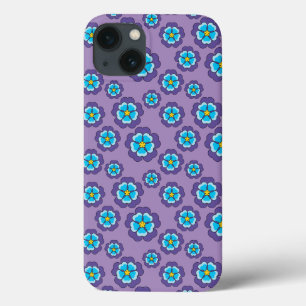 Violet Blue Flowers Pattern iPhone 13 Case