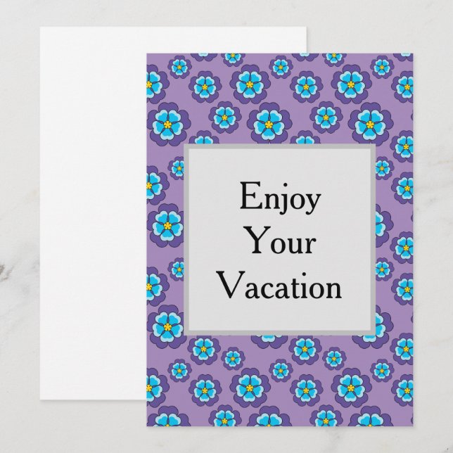 Violet Blue Flowers Pattern Personalise Holiday Card (Front/Back)