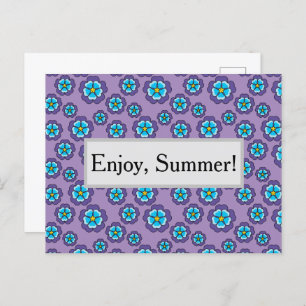 Violet Blue Flowers Pattern Personalise Holiday Postcard