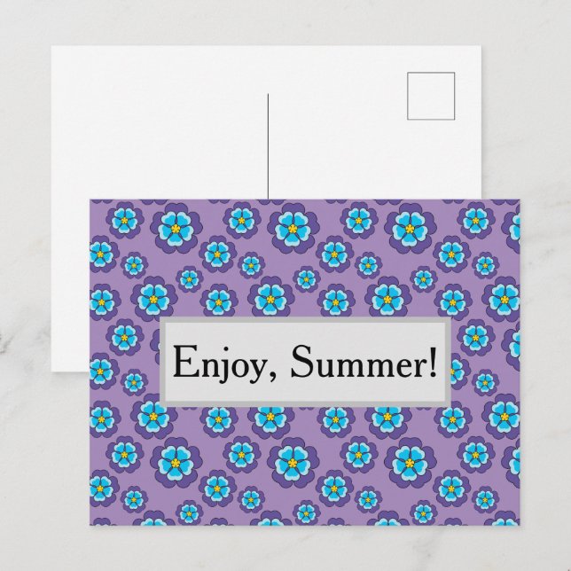 Violet Blue Flowers Pattern Personalise Holiday Postcard (Front/Back)