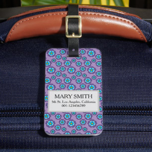 Violet Blue Flowers Pattern Personalise Luggage Tag