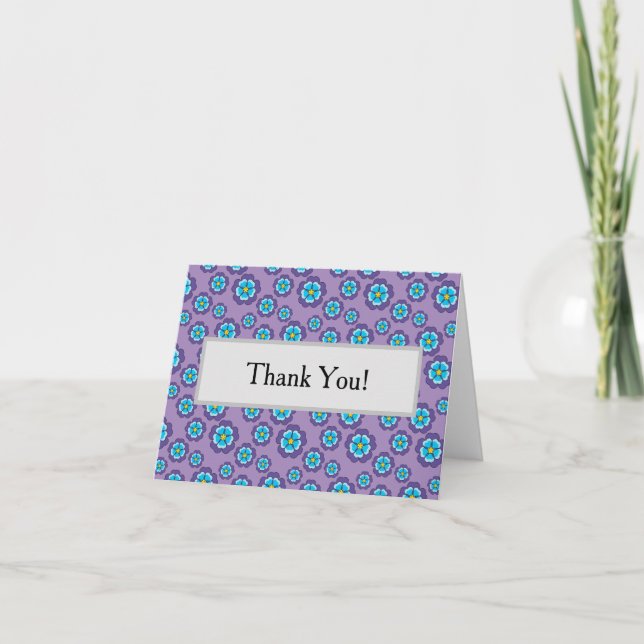 Violet Blue Flowers Pattern Personalise Thank You Card (Front)