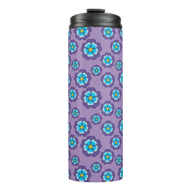 Violet Blue Flowers Pattern Thermal Tumbler (Front)